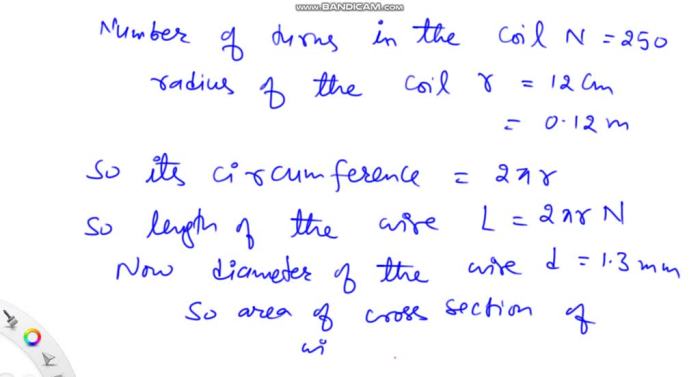 A coil is formed by winding 250 turns