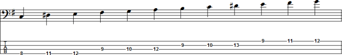 E harmonic minor scale bass clef