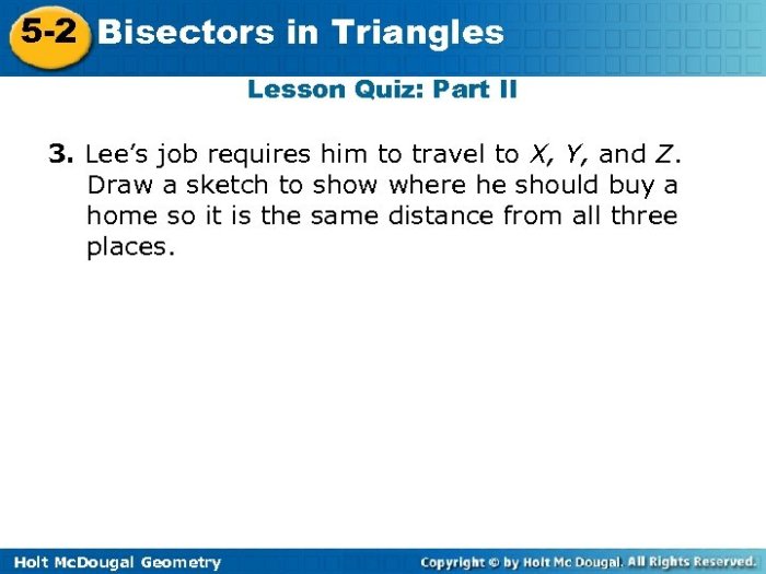 Bisectors in triangles quiz part 1