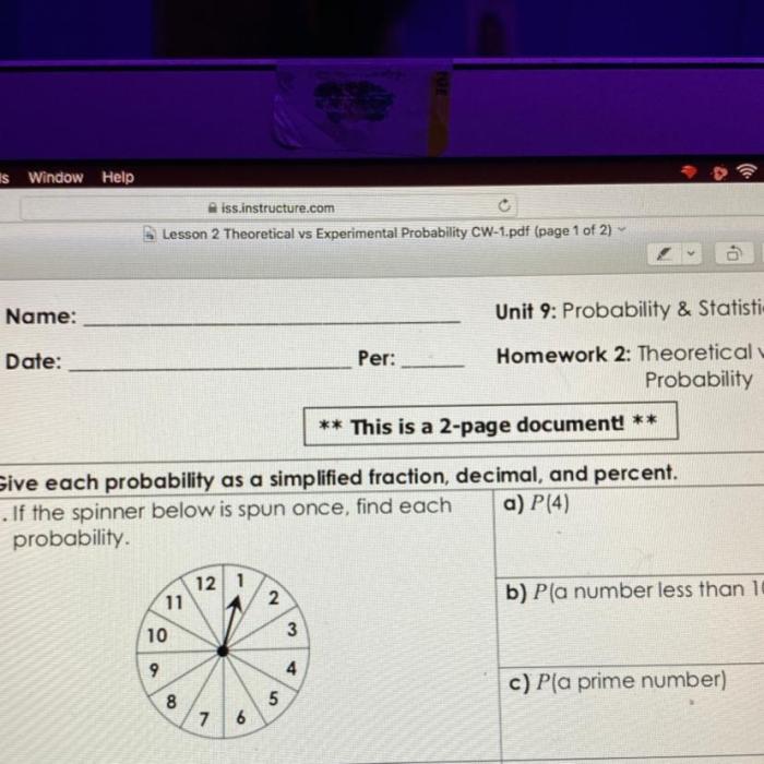 If the spinner below is spun once find each probability