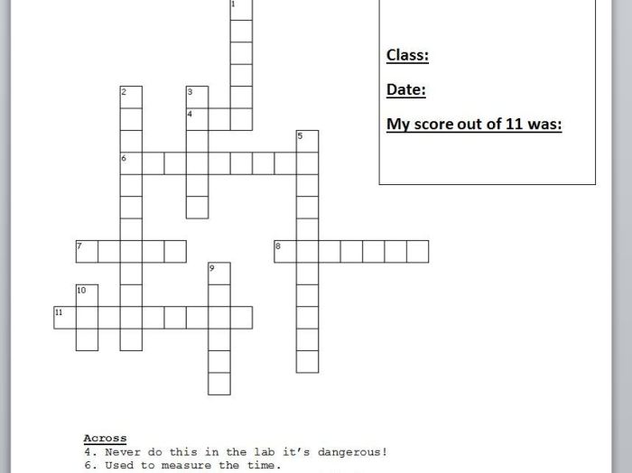 Laboratory safety crossword puzzle answers