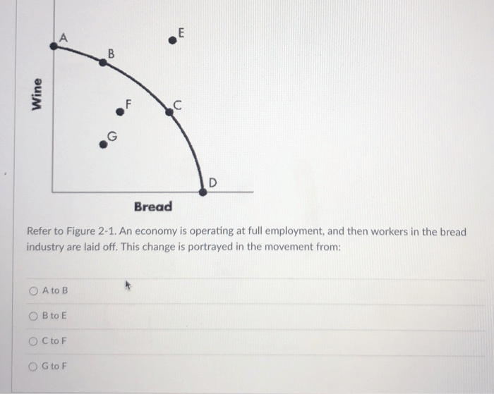 Refer to figure 2-1. the most inefficient point depicted is: